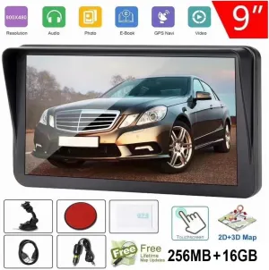 Car Truck GPS Navigation with 9"" Touch Screen, 256MB 16GB, 2024 Maps, Black