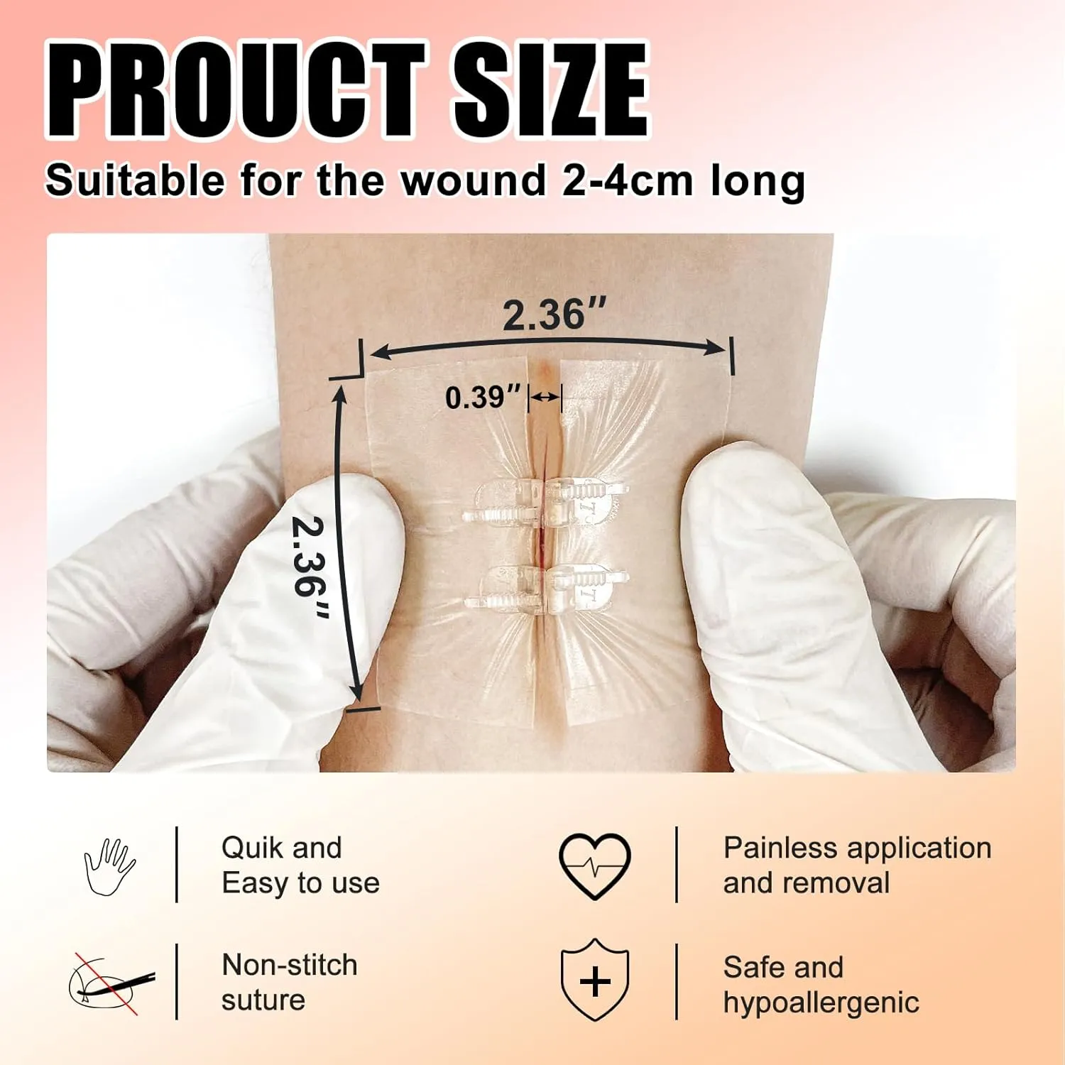 Carbou Emergency Wound Closure Strips - 4 Pcs - Zip Stitch Butterfly Bandaids - Laceration Closure Kit - Stitchless & Easy to Use