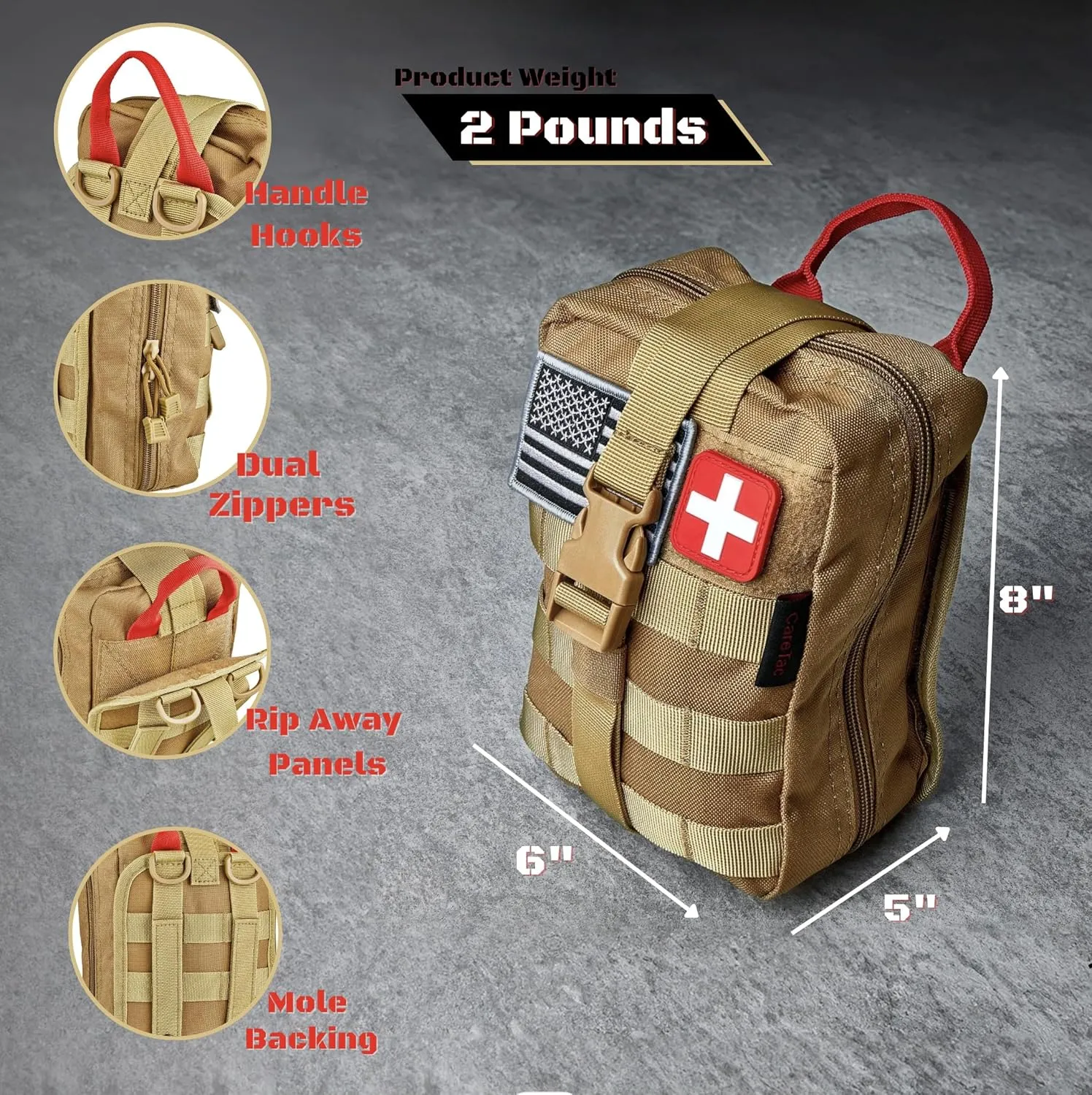 CareTac Advanced First Aid Trauma Kit for Camping & Travel – Emergency Tactical IFAK with C.A.T Tourniquet, Chest Seal, Israeli Bandage, Splint, CPR Mask – Bleed Control, Gunshot Wounds, Burns & Cuts