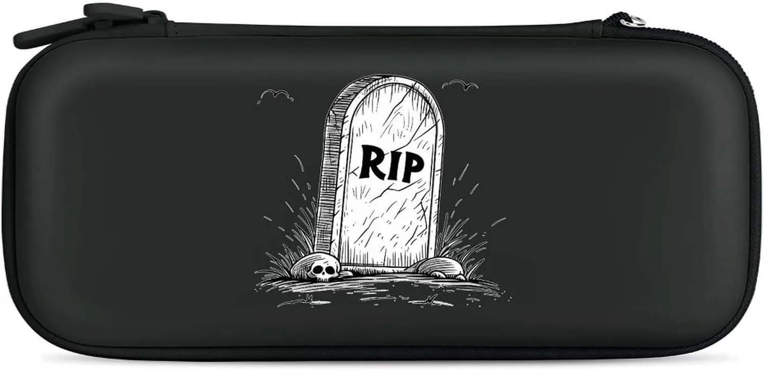 Cartoon Death RIP Hard Shell Travel Case with Rope 15 Game Card Pockets Compatible with Switch Protective