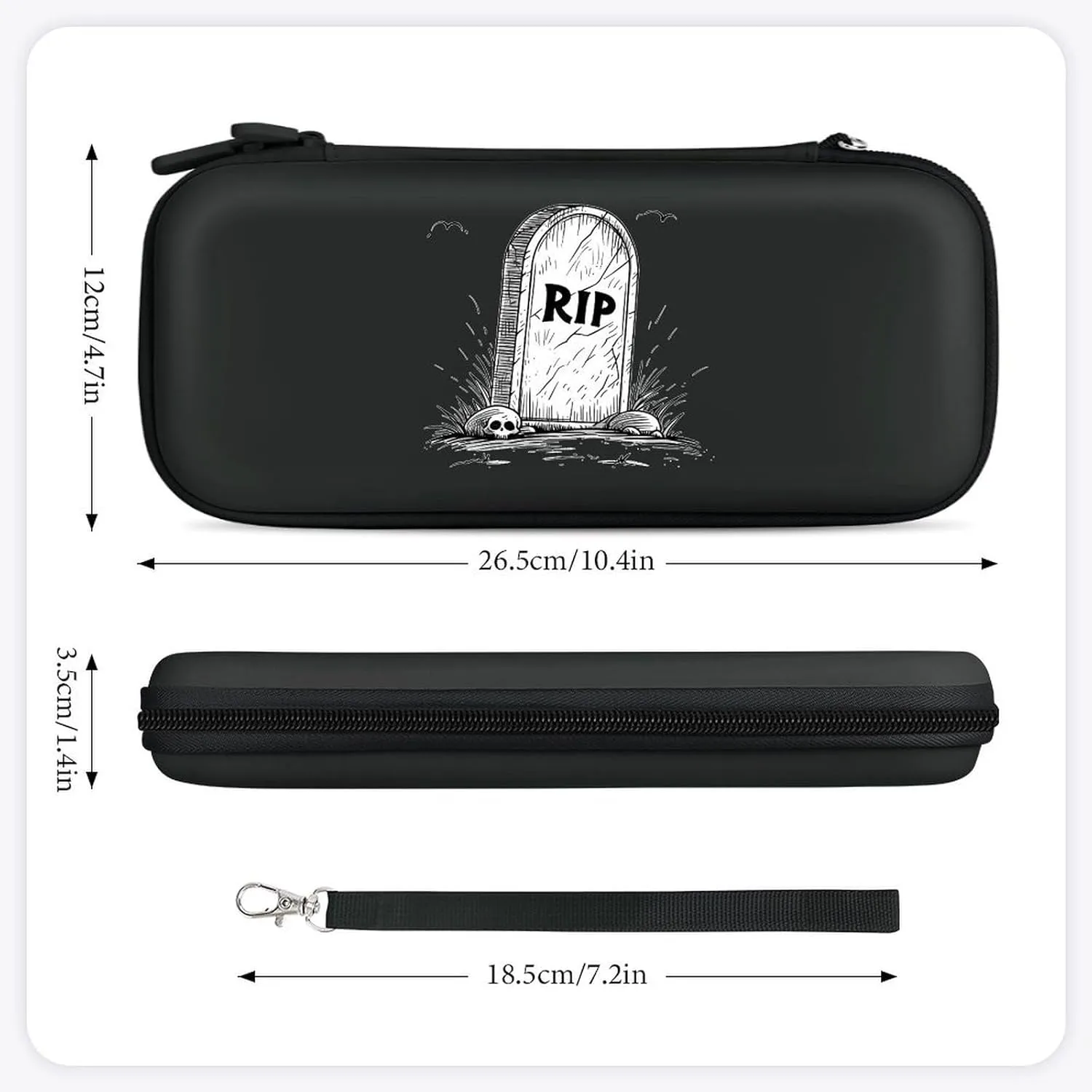 Cartoon Death RIP Hard Shell Travel Case with Rope 15 Game Card Pockets Compatible with Switch Protective
