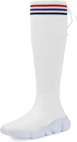 Casbeam Girls Thigh High Lace up Fashion Sock Shoes Over The Knee Casual Low Heel Boots