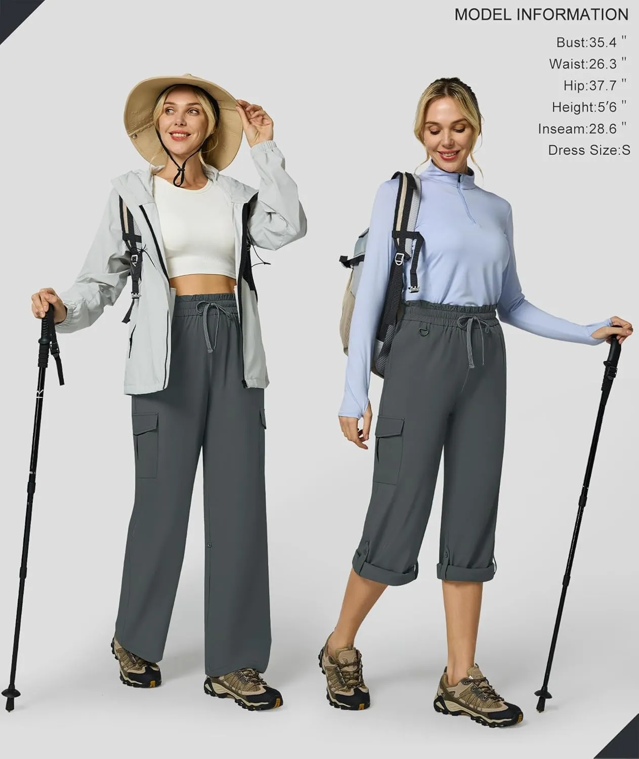 Casei Women's Cargo Capris Quick Dry Lightweight Water Resistant Roll Up Hiking Pants with 6 Pockets Travel Casual Outdoor