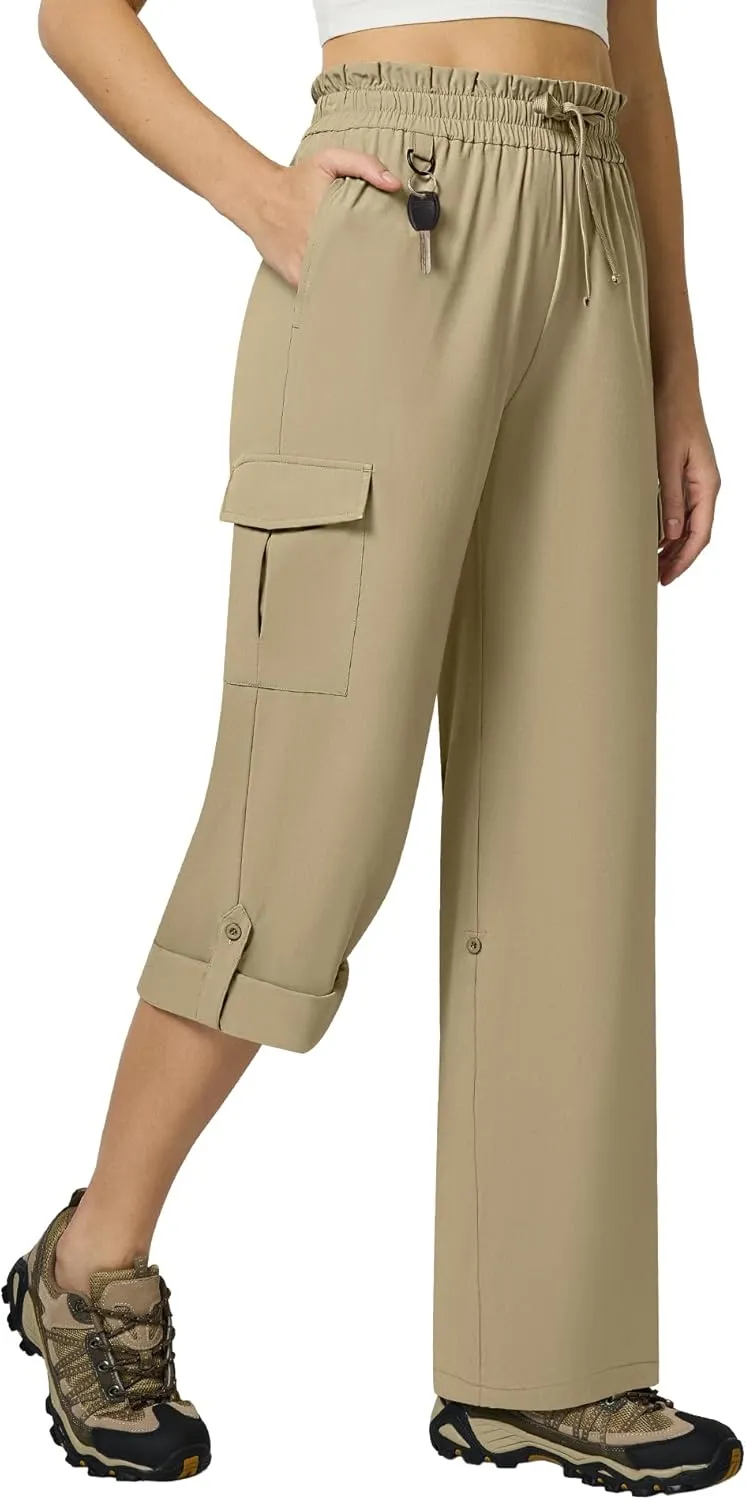 Casei Women's Cargo Capris Quick Dry Lightweight Water Resistant Roll Up Hiking Pants with 6 Pockets Travel Casual Outdoor