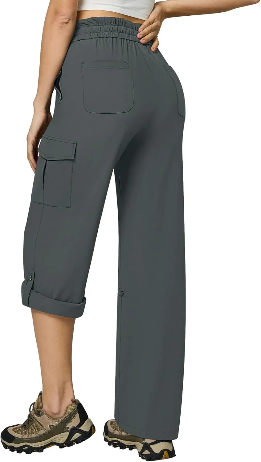 Casei Women's Cargo Capris Quick Dry Lightweight Water Resistant Roll Up Hiking Pants with 6 Pockets Travel Casual Outdoor