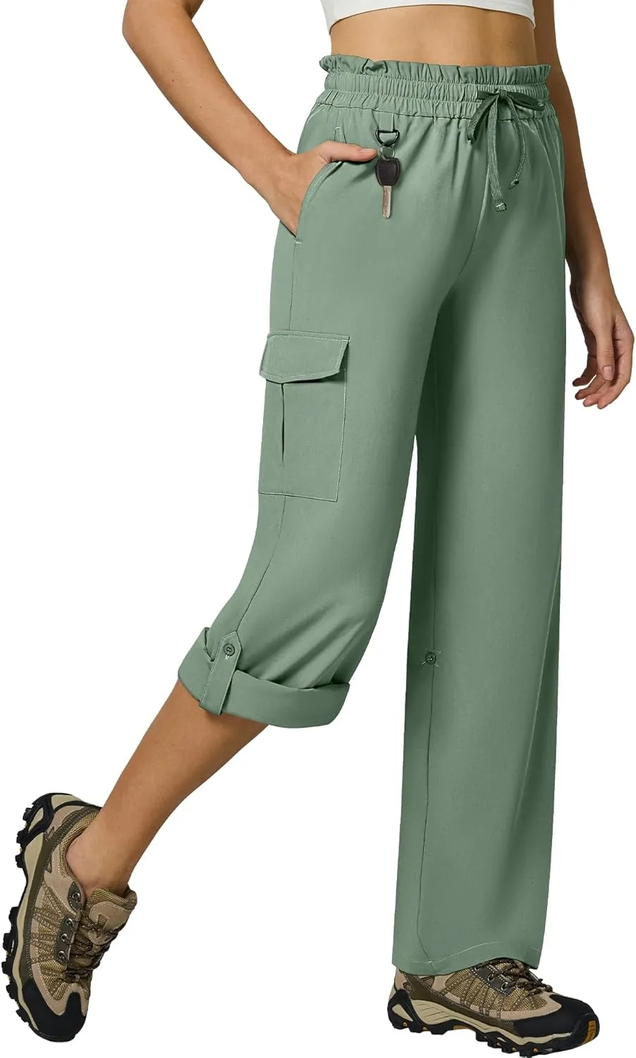 Casei Women's Cargo Capris Quick Dry Lightweight Water Resistant Roll Up Hiking Pants with 6 Pockets Travel Casual Outdoor