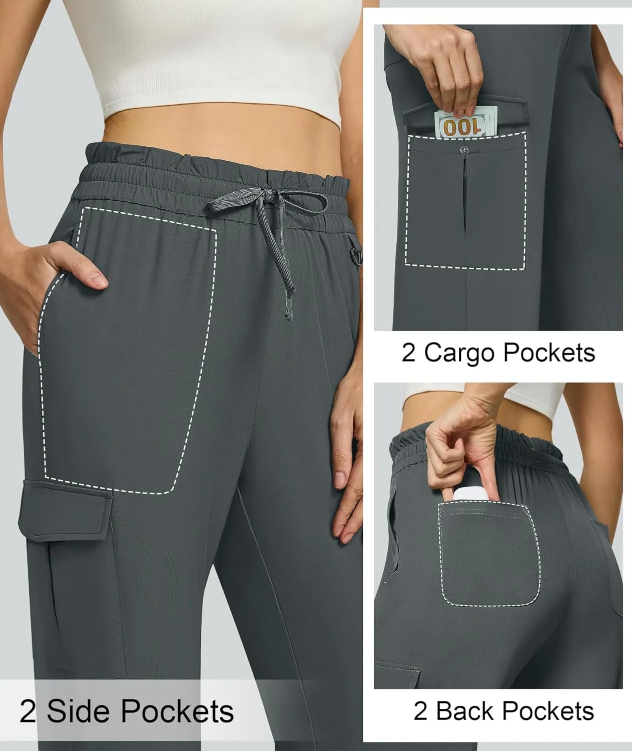 Casei Women's Cargo Capris Quick Dry Lightweight Water Resistant Roll Up Hiking Pants with 6 Pockets Travel Casual Outdoor