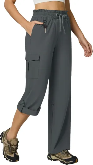 Casei Women's Cargo Capris Quick Dry Lightweight Water Resistant Roll Up Hiking Pants with 6 Pockets Travel Casual Outdoor