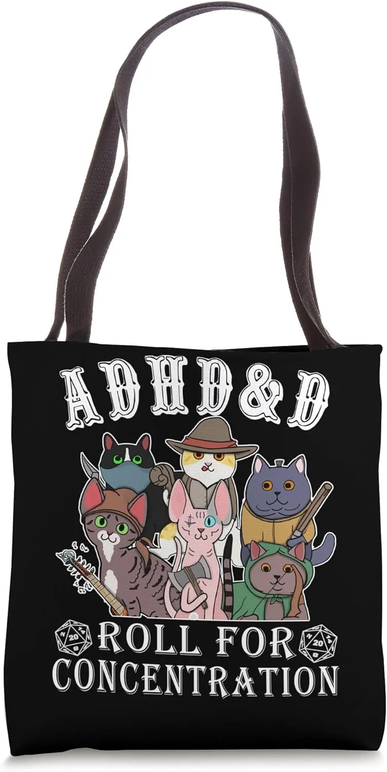 Cats RPG Gamer Roll For Concentration D20 Dice Nerdy Men Kid Tote Bag
