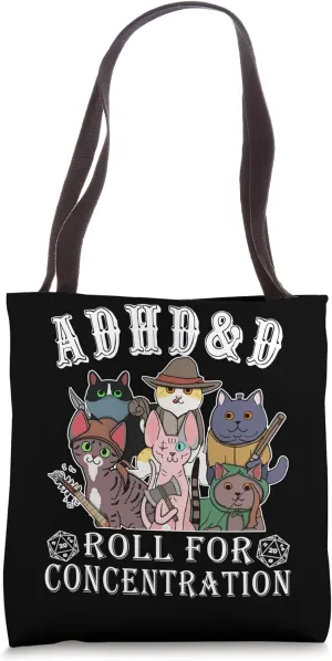 Cats RPG Gamer Roll For Concentration D20 Dice Nerdy Men Kid Tote Bag