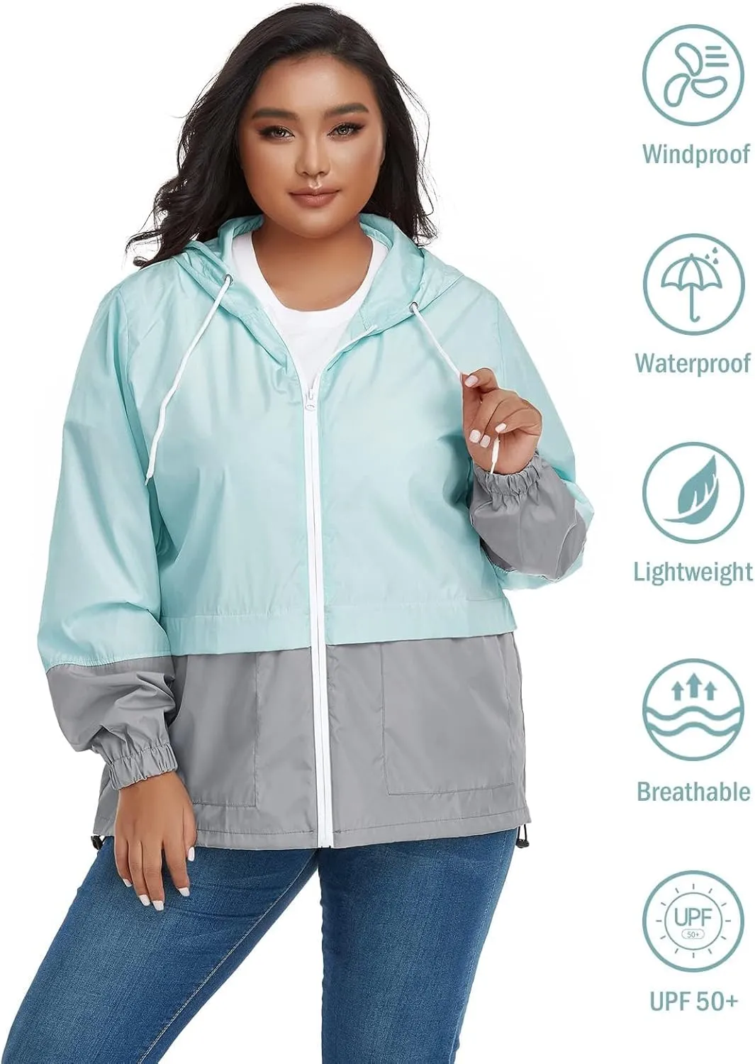 Century Star Plus Size Rain Jackets for Women Waterproof Windbreaker Jacket Women's Raincoats with Hood Lightweight Packable