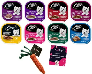 Cesar Soft Wet Dog Food Classic Bundle with 08 Flavors(1 Unit Each Flavor) . Total Units .Bundle a 1 roll Green Bone Waste Bag., 3.5 Ounce (Pack of 8)