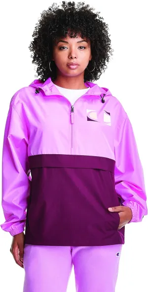 Champion Women's Packable Print Jacket, Wind- and Water-Resistant Hooded Jacket, Prints & Script