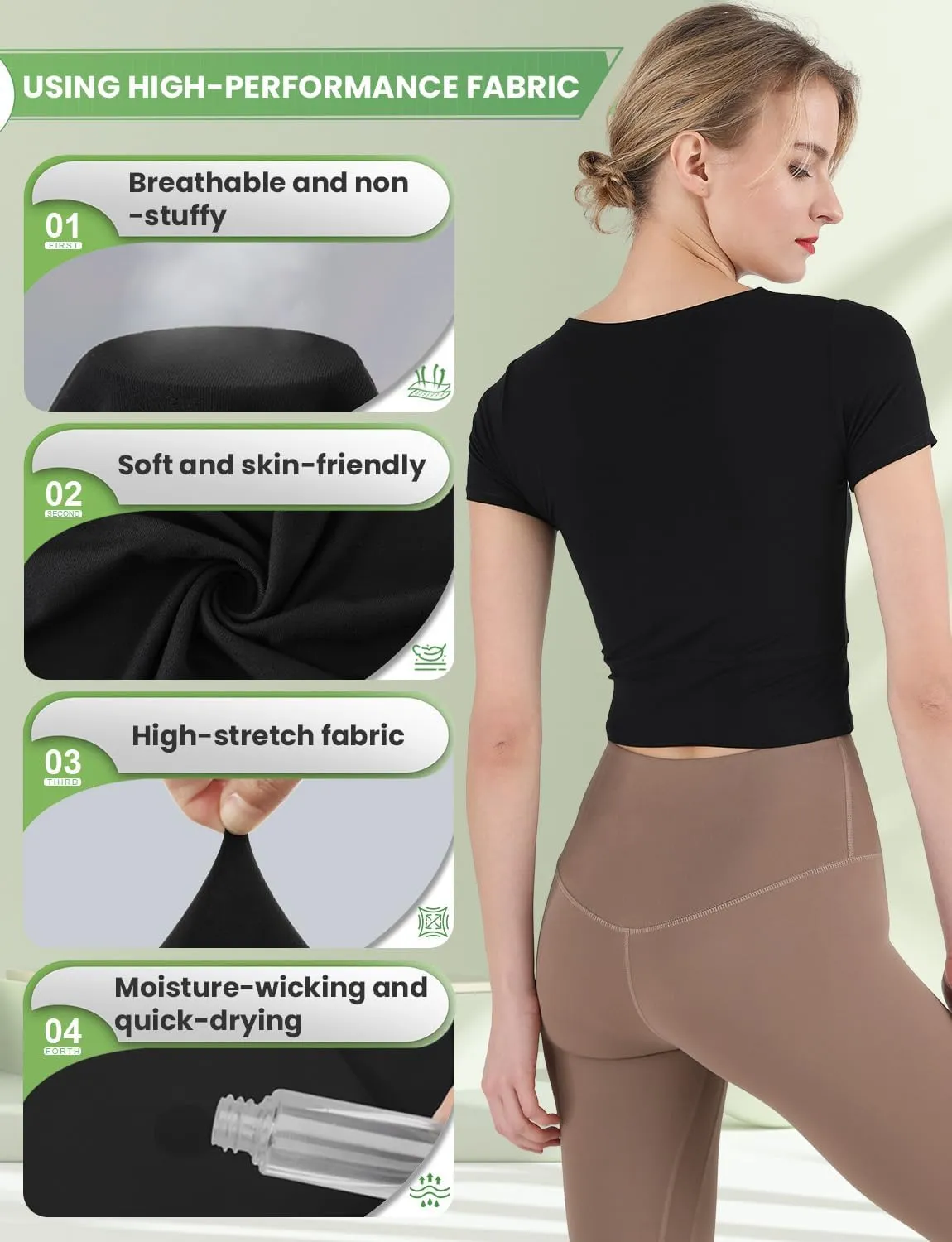 CHAMWEY Women‘s Workout T-Shirt Cropped Tops Crewneck Moisture Wicking Quick Dry Slim fit