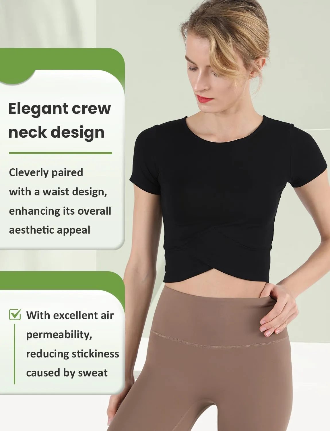 CHAMWEY Women‘s Workout T-Shirt Cropped Tops Crewneck Moisture Wicking Quick Dry Slim fit