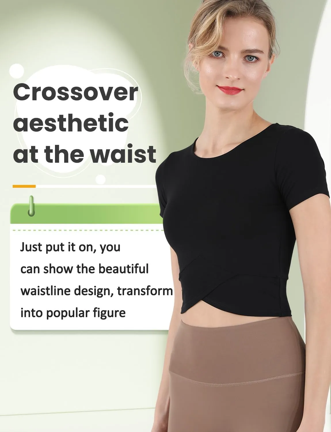 CHAMWEY Women‘s Workout T-Shirt Cropped Tops Crewneck Moisture Wicking Quick Dry Slim fit