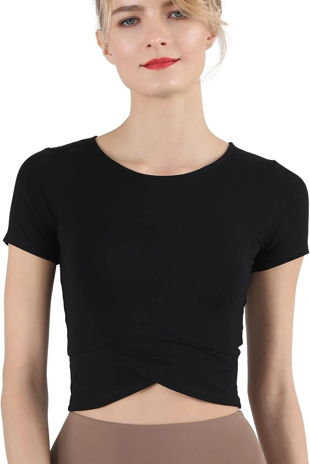 CHAMWEY Women‘s Workout T-Shirt Cropped Tops Crewneck Moisture Wicking Quick Dry Slim fit