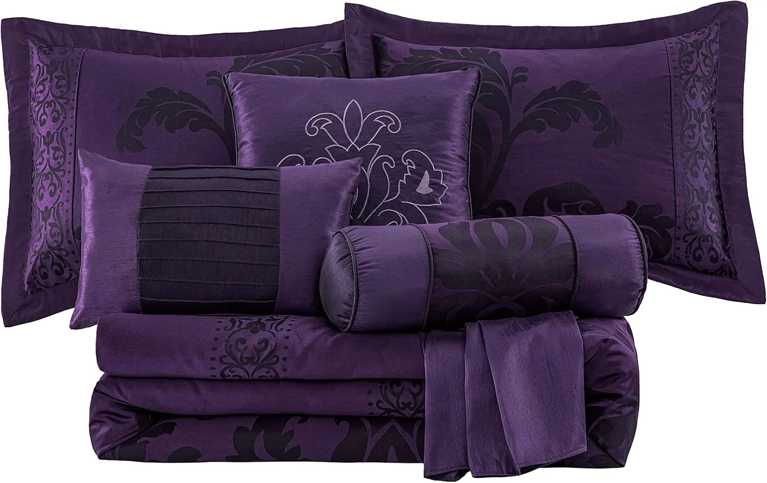 Chezmoi Collection 7-Piece Jacquard Floral Comforter Set (King, Purple/Dark Purple)