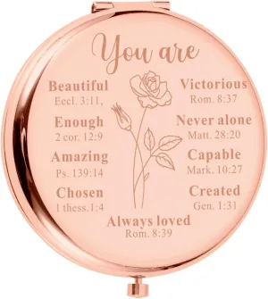 Christian Compact Mirror for Women - Engraved Stocking Stuffer for Daughter, Sister, Bestie, Female Friends - Baptism & Confirmation Gift for Girls & Teen Girls