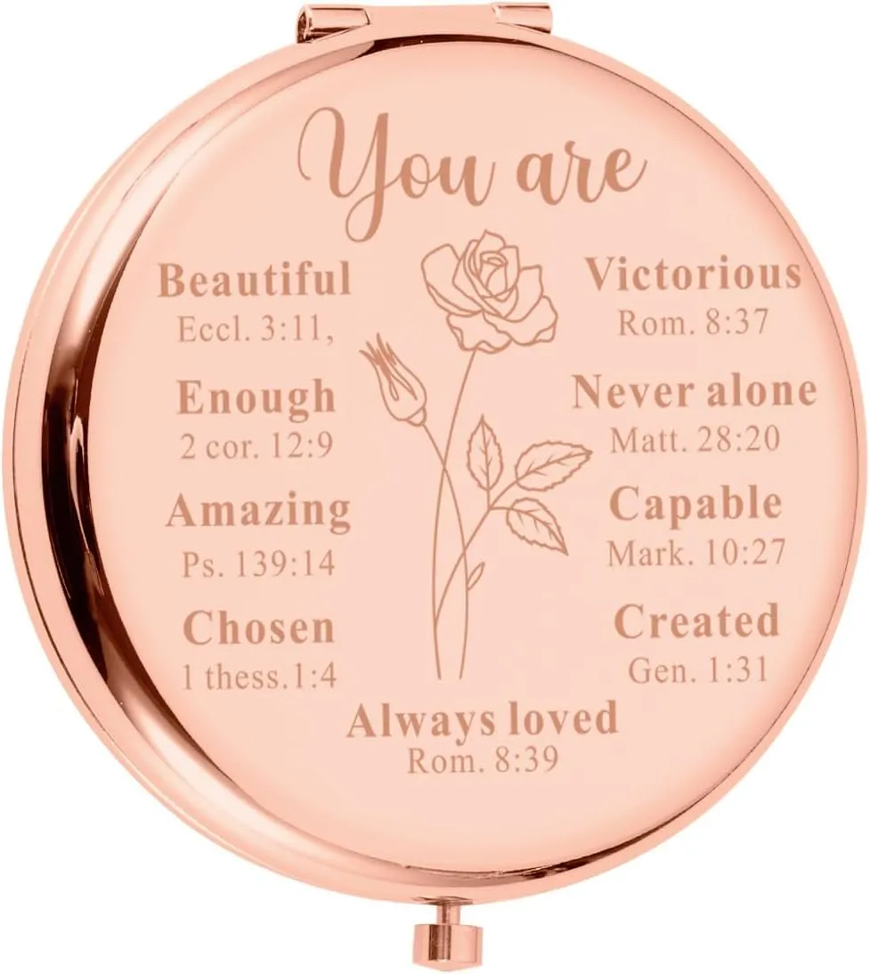 Christian Compact Mirror for Women - Engraved Stocking Stuffer for Daughter, Sister, Bestie, Female Friends - Baptism & Confirmation Gift for Girls & Teen Girls