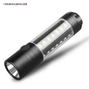 CHUANGLIANGZHE LED flashlight T6-COB outdoor waterproof work light mini flashlight USB charging luminarias 18650 battery