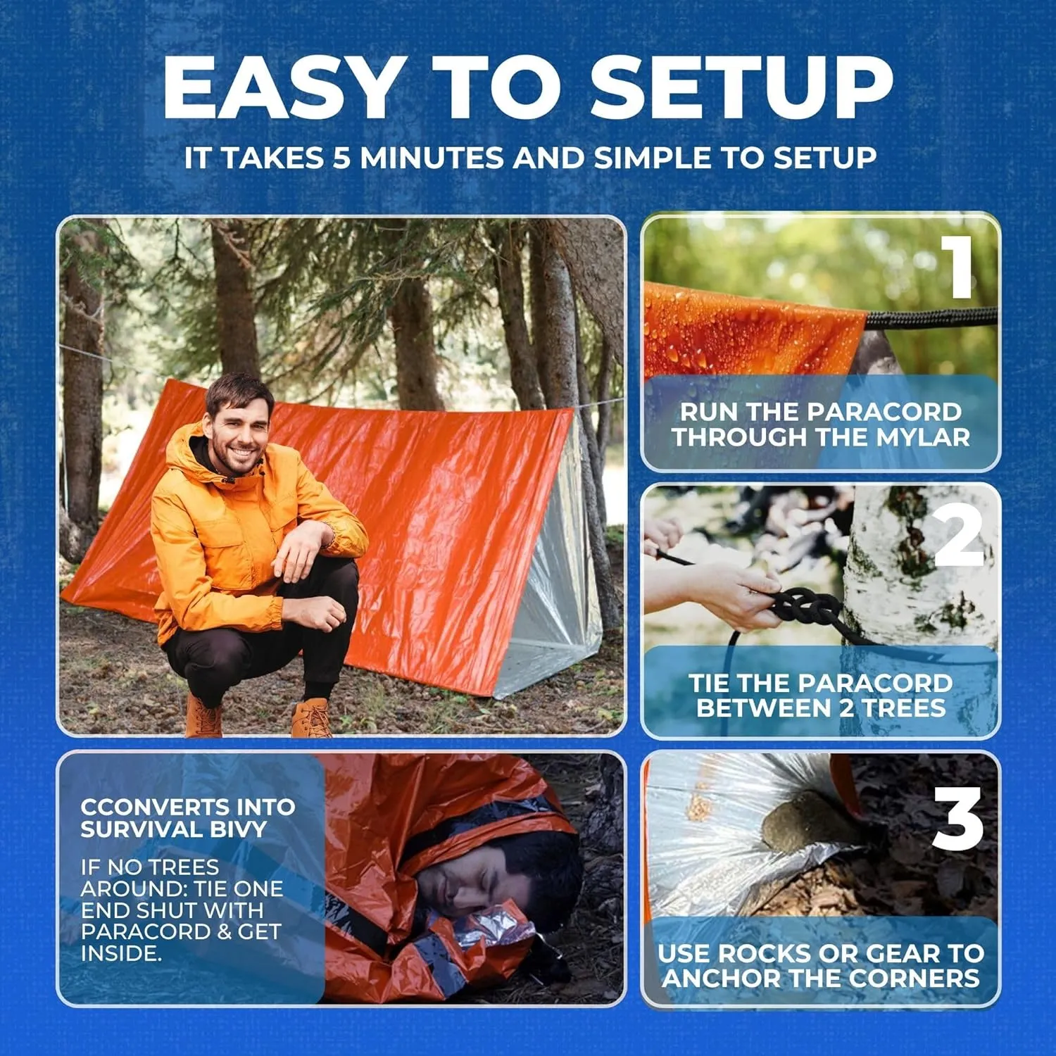 CloudTen Survival Gear: Lightweight 2 Person Survival Tent with Multi-Function Paracord Bracelets - Essential Emergency Tent & Bug Out Bag Items for Preppers, Hikers, Survivalists, Campers, Boy Scouts
