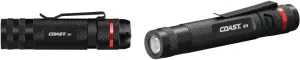 Coast PX1 565 Lumen Pure Beam Focusing LED Flashlight & G19 54 Lumen Inspection Beam LED Penlight with Adjustable Pocket Clip and Consistent Edge-to-Edge Brightness, Black