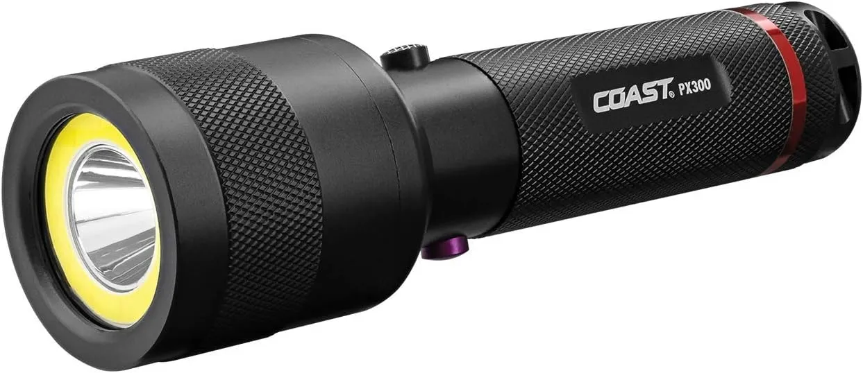Coast PX300 150 Lumen, 400nm Dual Color (White & UV) Black Light LED Flashight, Batteries Included