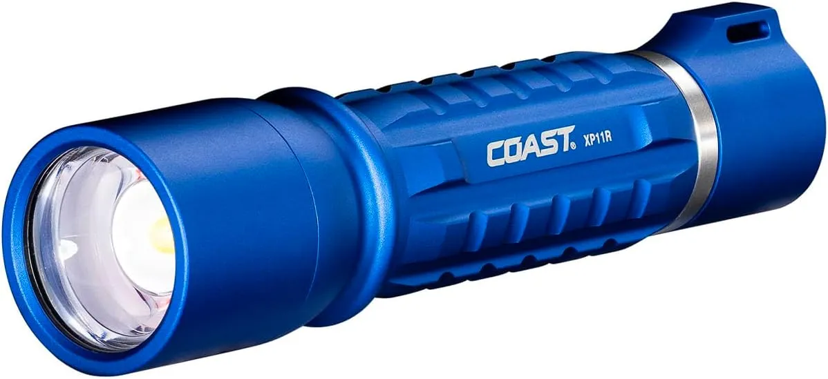 Coast XP11R 2600 Lumen USB-C Rechargeable LED Flashlight with Slide Focus® and Pure Beam® Focusing Optic, 4 Light Modes, Blue