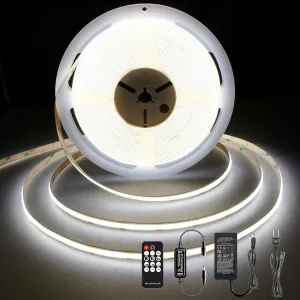 COB LED Strip 32.8ft,Dimmable Strip Lights, 6000K Daylight Super Bright LED Strip Lights, DC24V CRI90 ,LED Tape Light with UL-Listed Power Supply, Indoor for Closet,Bedroom,Kitchen
