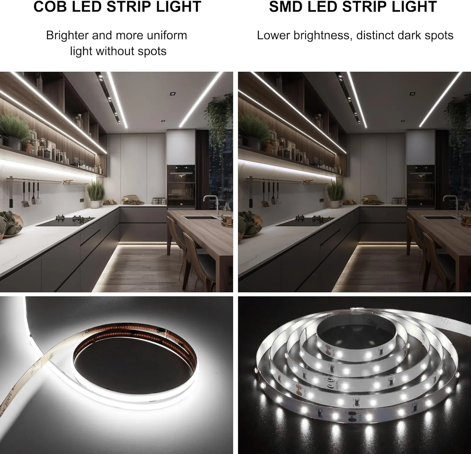 COB LED Strip 32.8ft,Dimmable Strip Lights, 6000K Daylight Super Bright LED Strip Lights, DC24V CRI90 ,LED Tape Light with UL-Listed Power Supply, Indoor for Closet,Bedroom,Kitchen