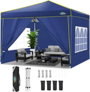 COBIZI 10x10 Pop Up Canopy Tent with 4 Removable Sidewalls, One Person Setup, Outdoor Event Commercial Canopy, UV Protection 50 , 3 Adjustable Heights, Carry Bag, Sandbag, Stakes & Ropes, Navy Blue