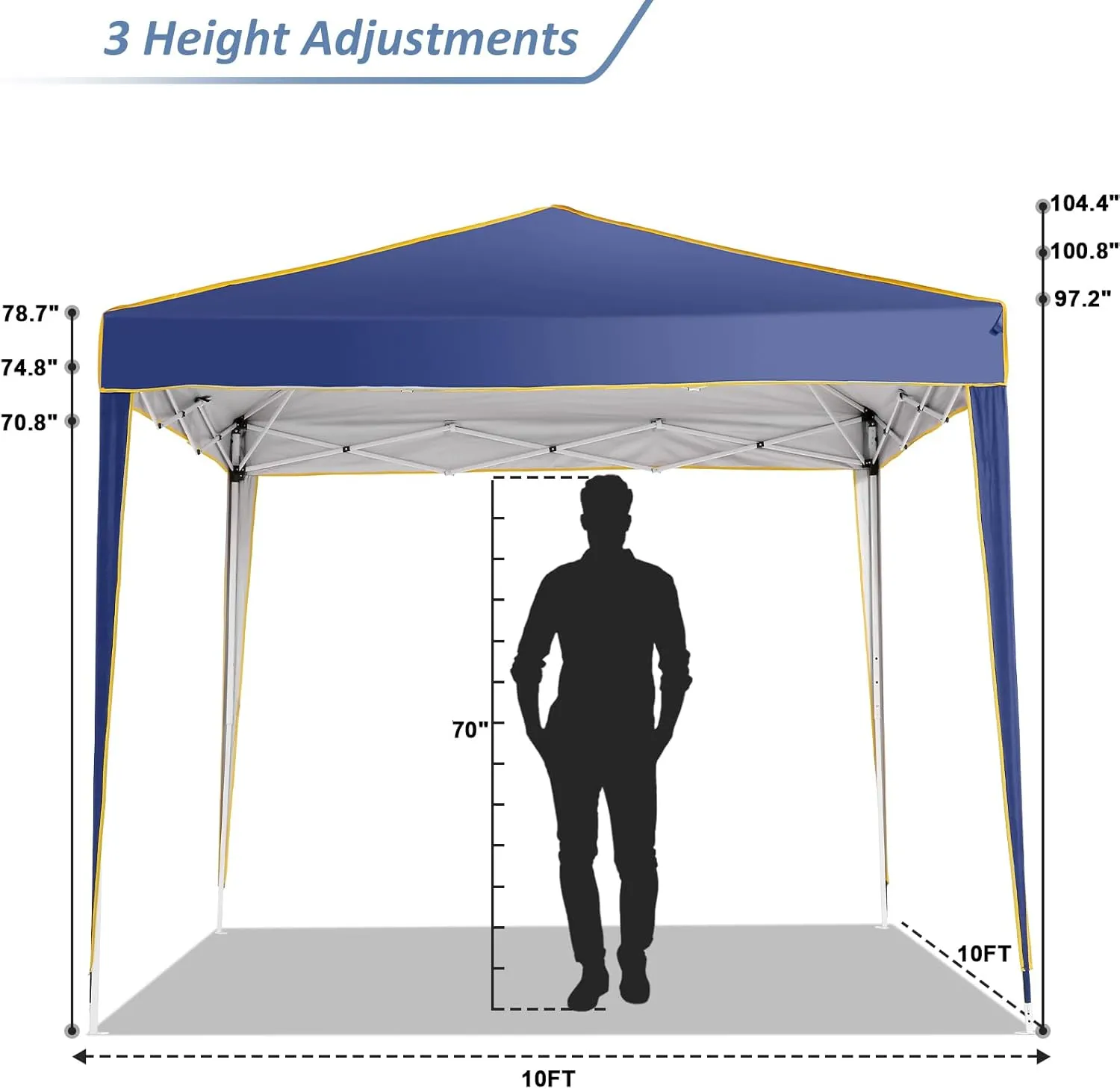 COBIZI 10x10 Pop Up Canopy Tent with 4 Removable Sidewalls, One Person Setup, Outdoor Event Commercial Canopy, UV Protection 50 , 3 Adjustable Heights, Carry Bag, Sandbag, Stakes & Ropes, Navy Blue