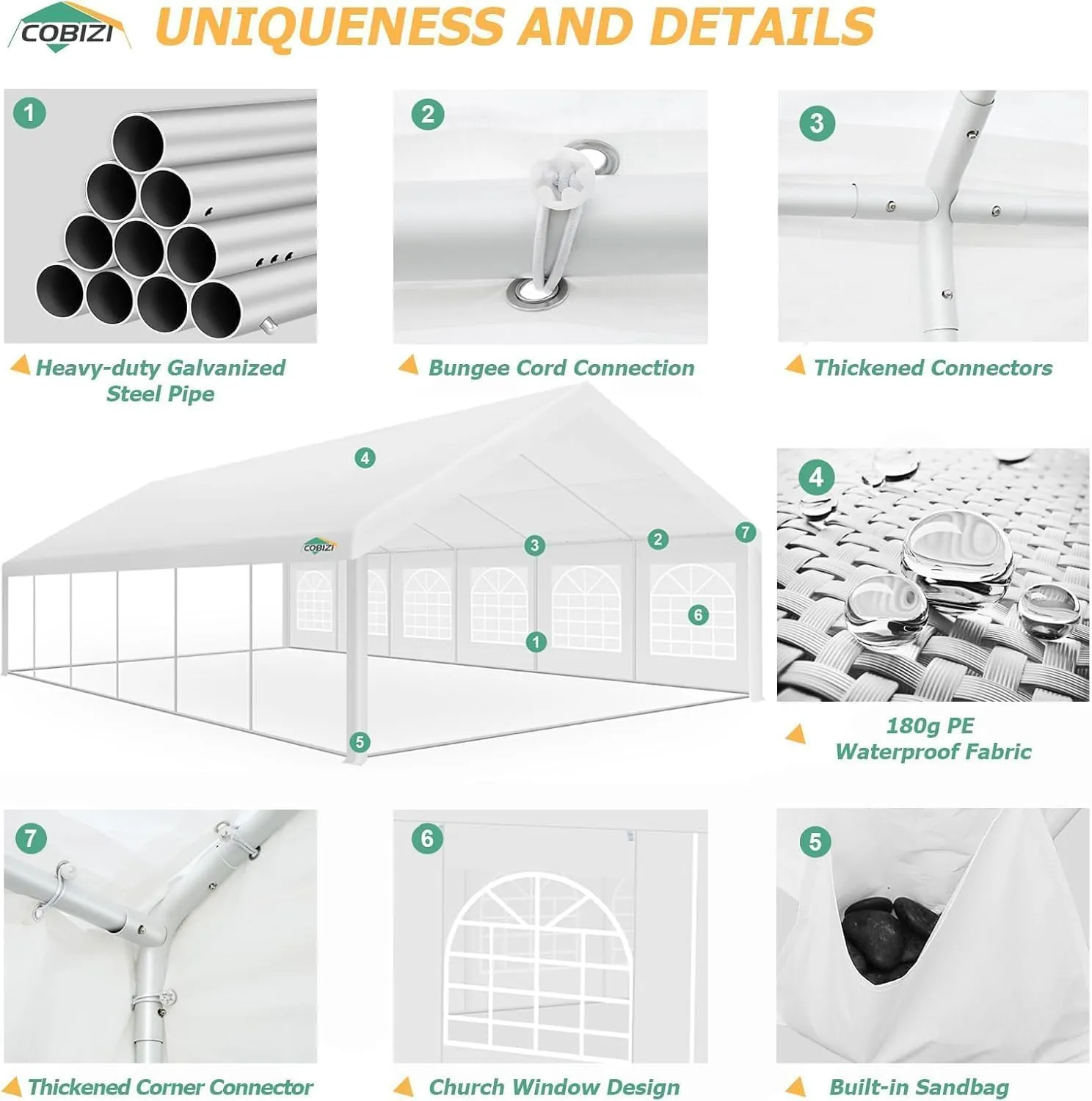 COBIZI 20x40FT Party Tent Heavy Duty Outdoor Gazebo White Event Shelter Wedding Canopy Tent for Parties Carport BBQ with Removable Sidewall Windows, Powder Coating (Better Than Galvanized)