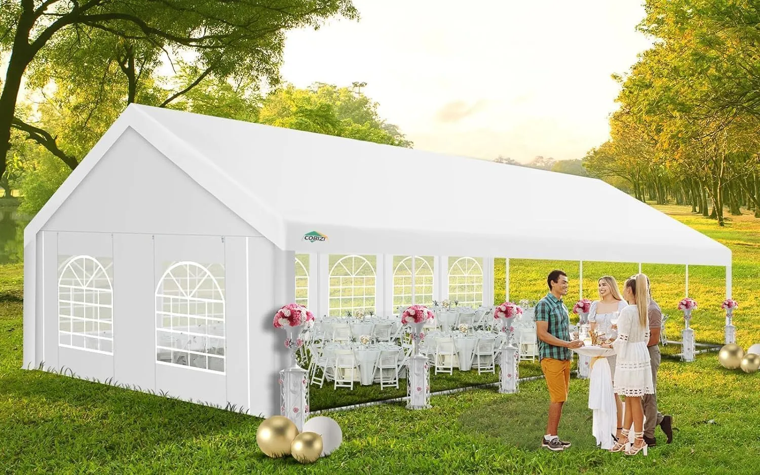 COBIZI 20x40FT Party Tent Heavy Duty Outdoor Gazebo White Event Shelter Wedding Canopy Tent for Parties Carport BBQ with Removable Sidewall Windows, Powder Coating (Better Than Galvanized)