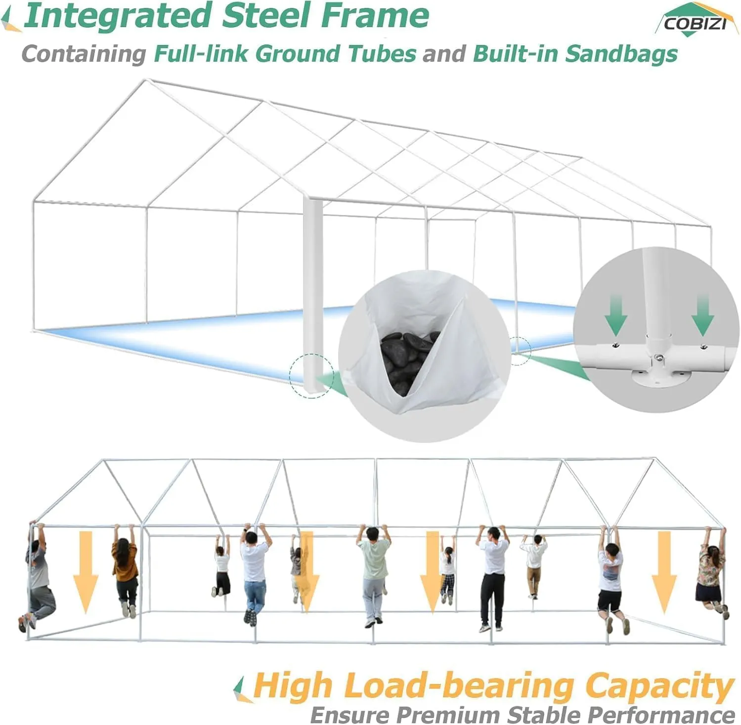 COBIZI 20x40FT Party Tent Heavy Duty Outdoor Gazebo White Event Shelter Wedding Canopy Tent for Parties Carport BBQ with Removable Sidewall Windows, Powder Coating (Better Than Galvanized)