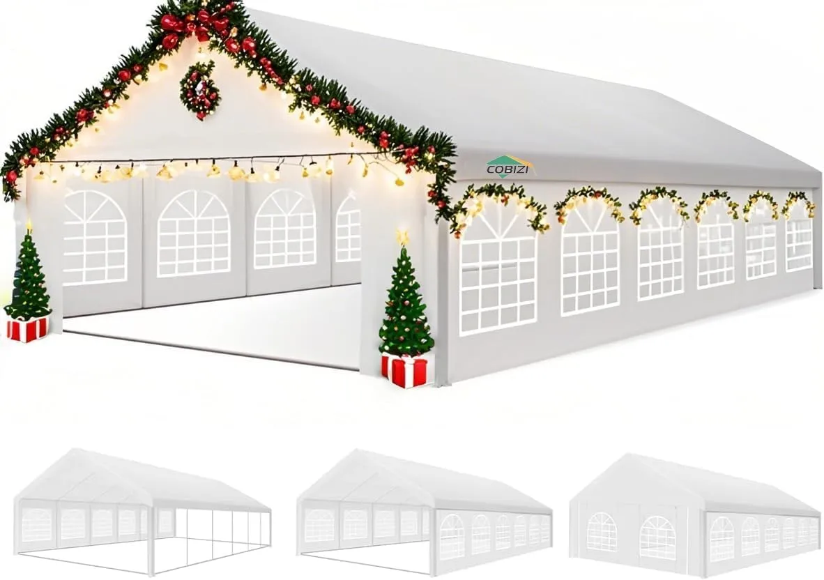 COBIZI 20x40FT Party Tent Heavy Duty Outdoor Gazebo White Event Shelter Wedding Canopy Tent for Parties Carport BBQ with Removable Sidewall Windows, Powder Coating (Better Than Galvanized)