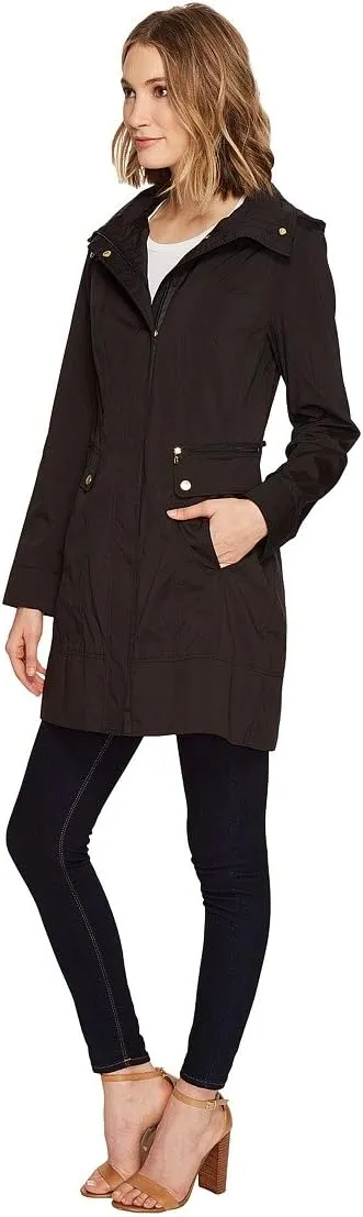 Cole Haan Women's Packable Hooded Rain Jacket with Bow