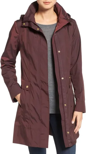 Cole Haan Women's Packable Hooded Rain Jacket with Bow