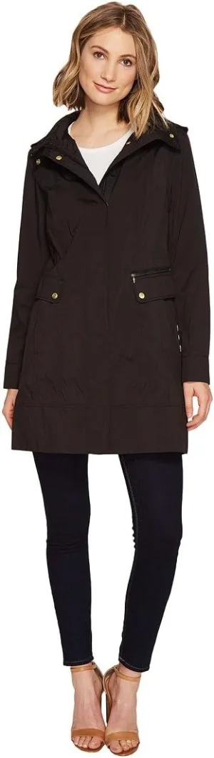Cole Haan Women's Packable Hooded Rain Jacket with Bow