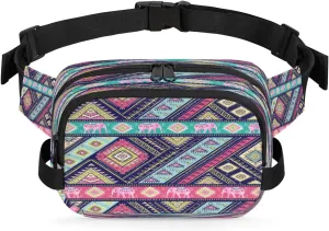 Color Rhombic Triangle Waterproof Fanny Pack for Women Men Adjustable Waist Bag with Double Zipper Pockets Lightweight Square Hip Pack for Running Travel Hiking Workout Cycling
