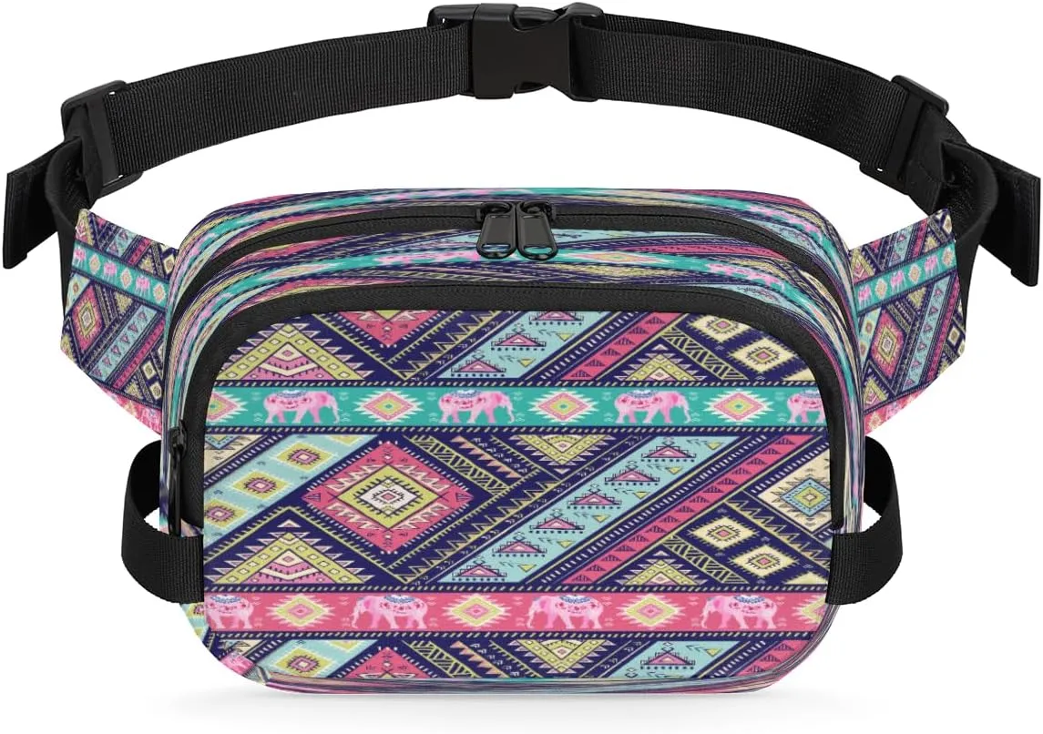 Color Rhombic Triangle Waterproof Fanny Pack for Women Men Adjustable Waist Bag with Double Zipper Pockets Lightweight Square Hip Pack for Running Travel Hiking Workout Cycling