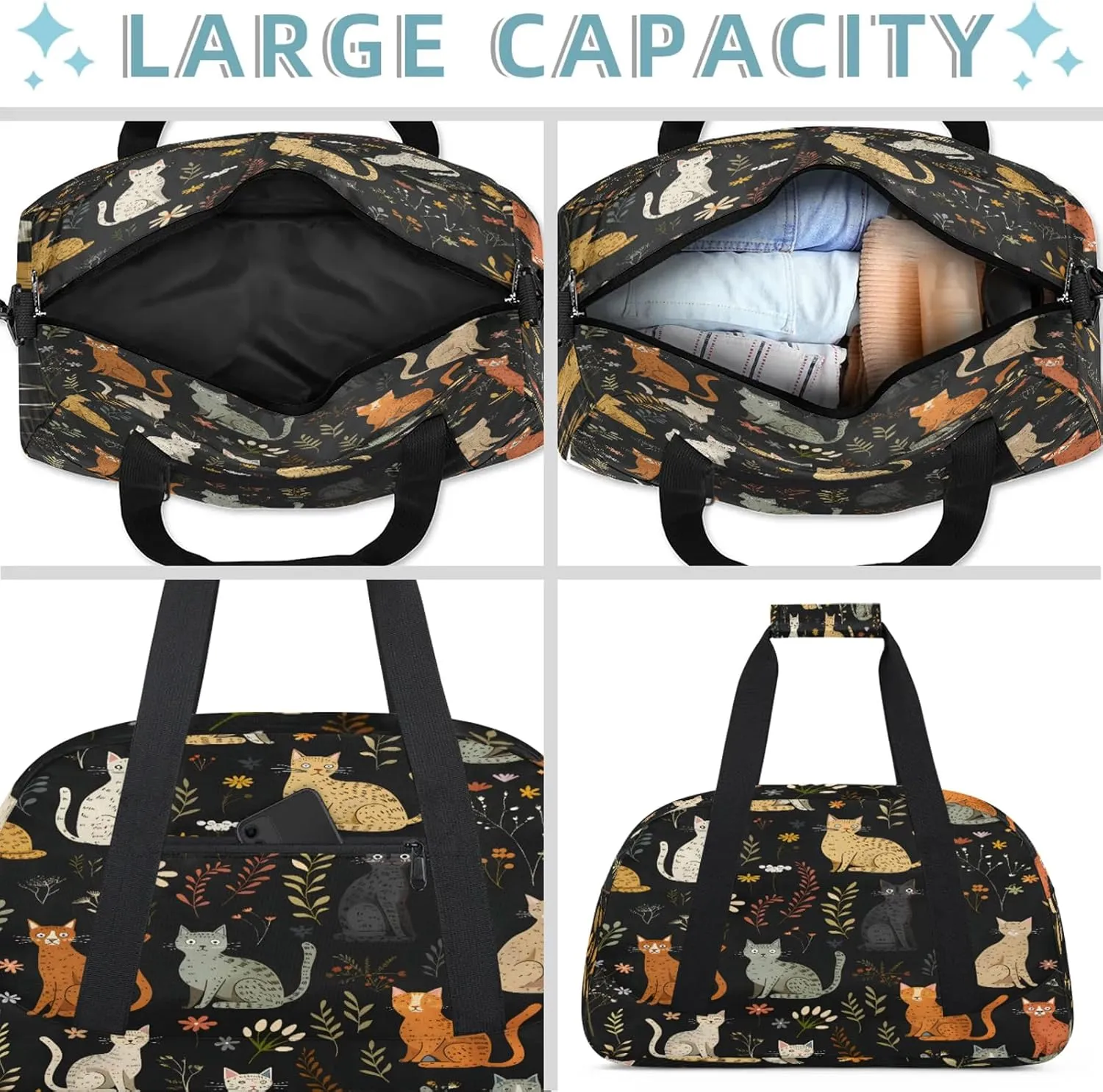 Colorful Cats Small Gym Bag 18 inch Carry On Duffel Bag for Weekender Travel Sports Workout Yoga Gymnastics Dance Ballet