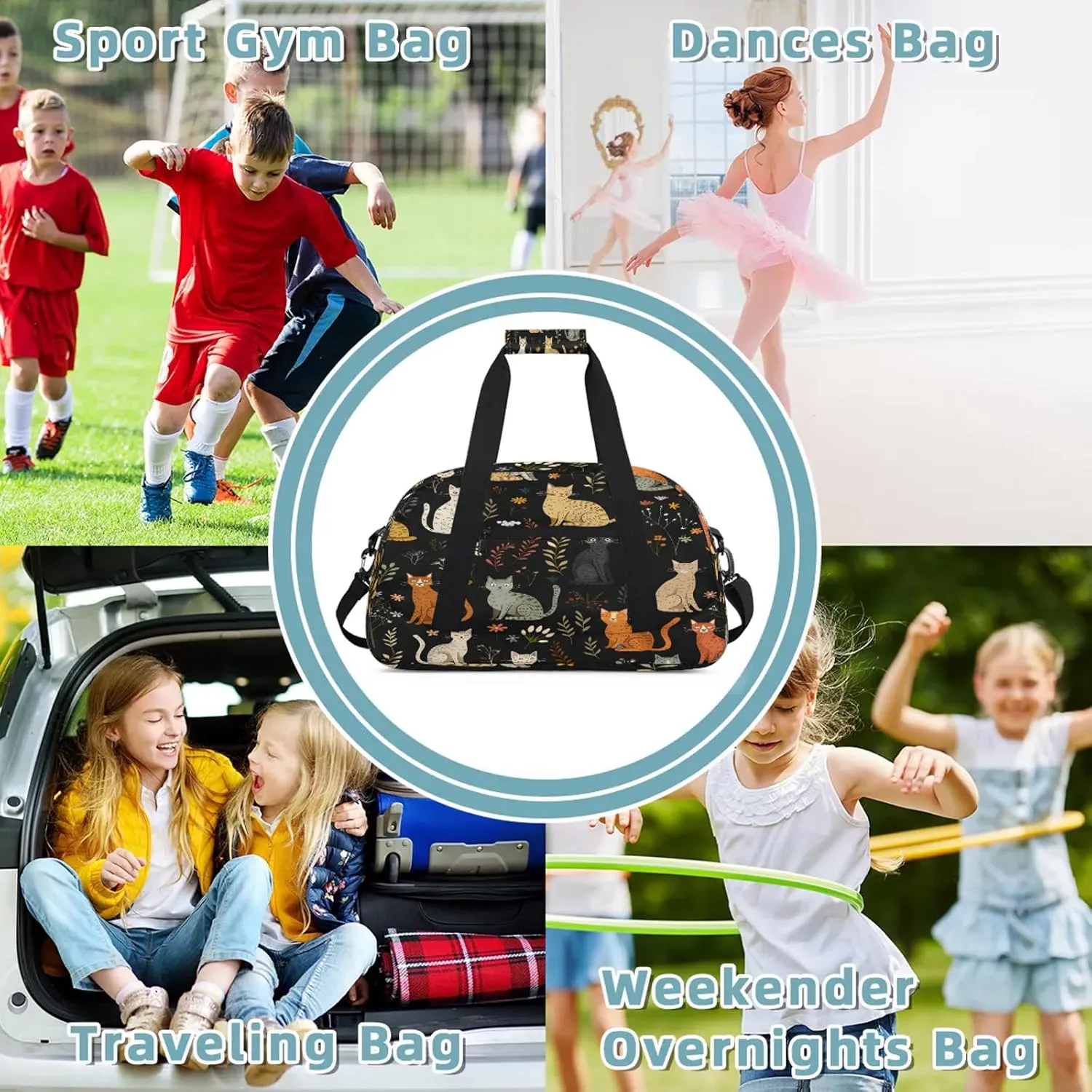Colorful Cats Small Gym Bag 18 inch Carry On Duffel Bag for Weekender Travel Sports Workout Yoga Gymnastics Dance Ballet