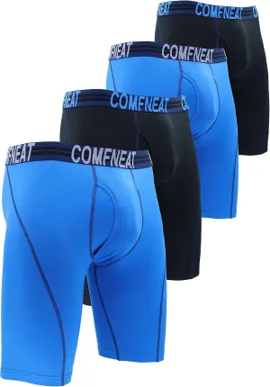 Comfneat Men's 9" Long Boxer Briefs Sports Performance Breathable Underwear 4-Pack