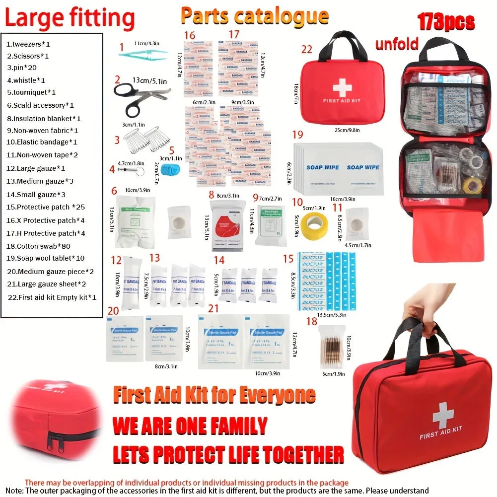 Comprehensive 27pc/173pc First Aid Kit - Compact & Portable Emergency Set for Outdoor Adventures, Camping, Hiking - Essential Safety Supplies Included