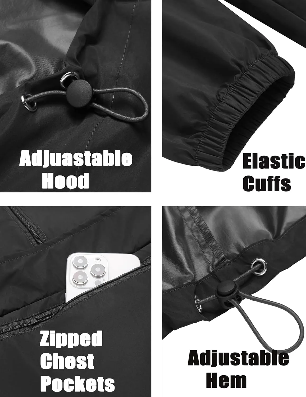 COOFANDY Men's Rain Jacket Waterproof Lightweight Packable Raincoat Pullover Windbreaker With Hood For Hiking Running