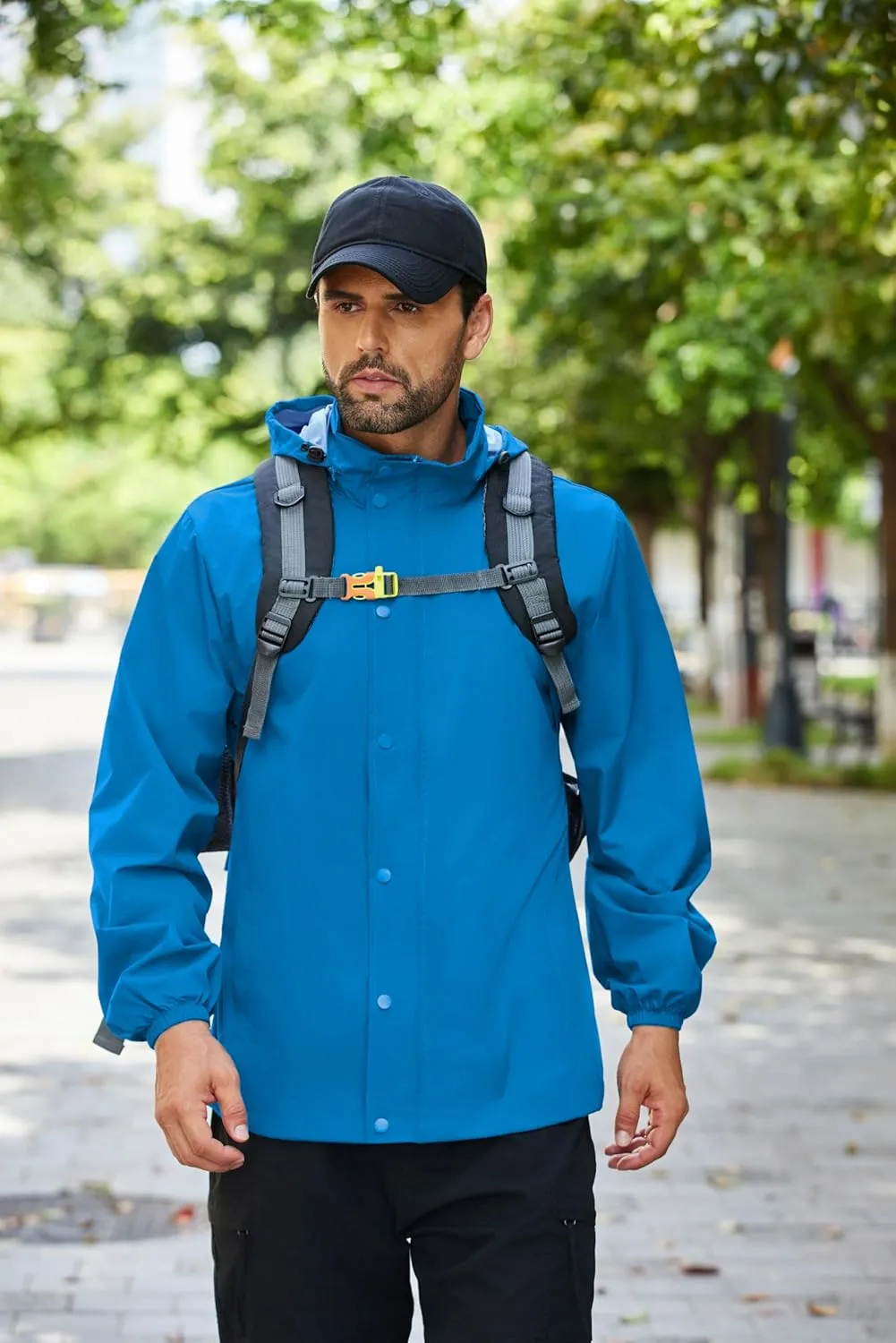 COOFANDY Men's Rain Jacket Waterproof Packable Raincoat Lightweight Rain Shell Hood Travel Golf Hiking Cycling Zip Pockets