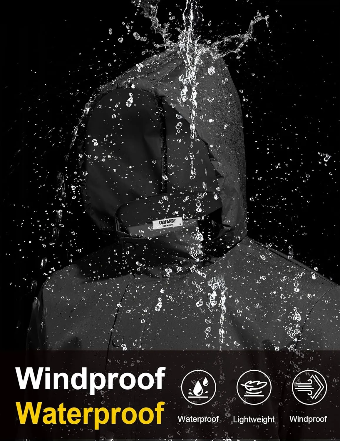 COOFANDY Men's Rain Jacket Waterproof Packable Raincoat Lightweight Rain Shell Hood Travel Golf Hiking Cycling Zip Pockets