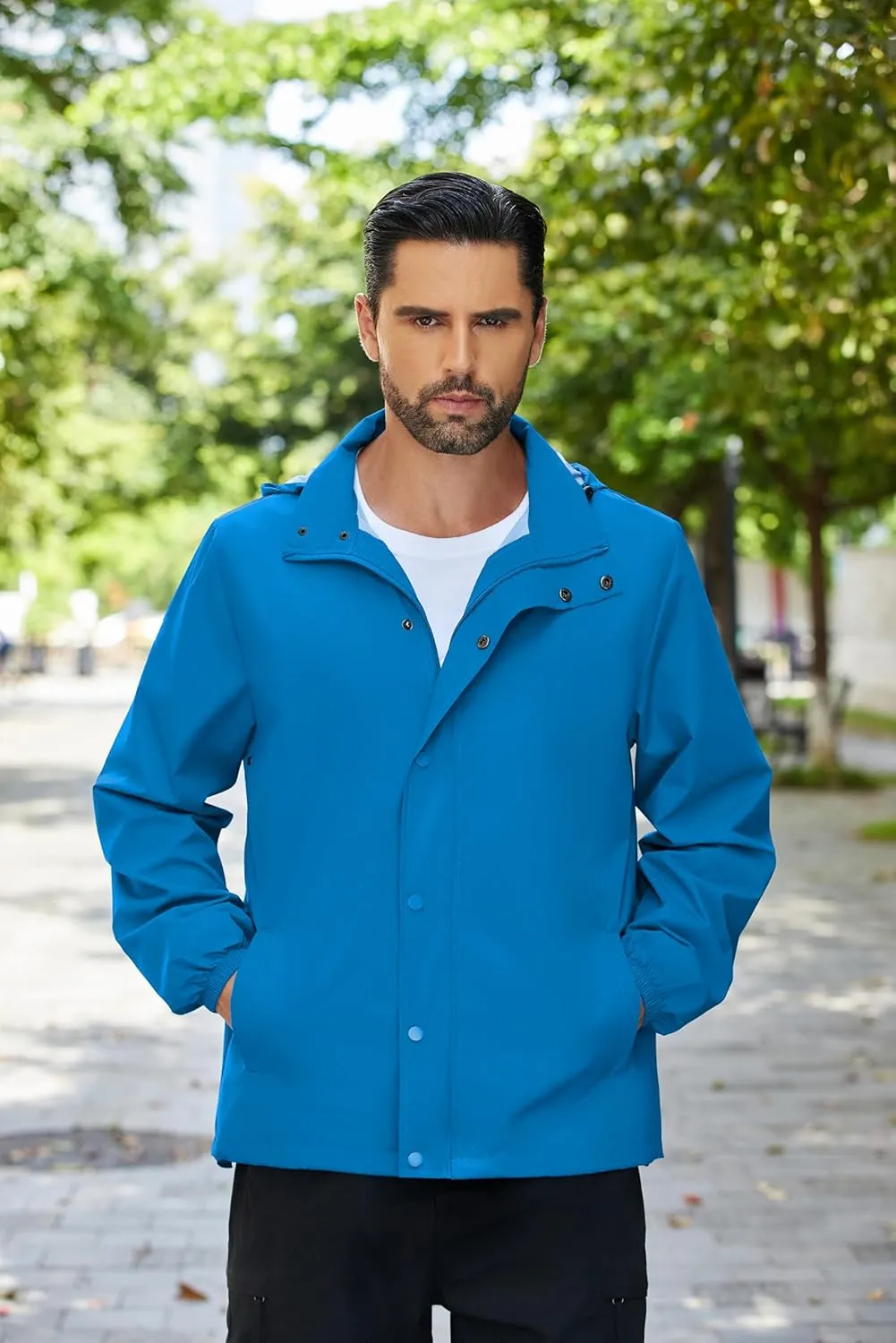 COOFANDY Men's Rain Jacket Waterproof Packable Raincoat Lightweight Rain Shell Hood Travel Golf Hiking Cycling Zip Pockets